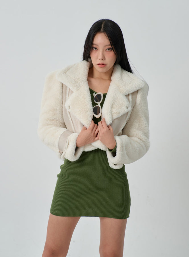 Faux Fur Cropped Shearling Jacket IJ319