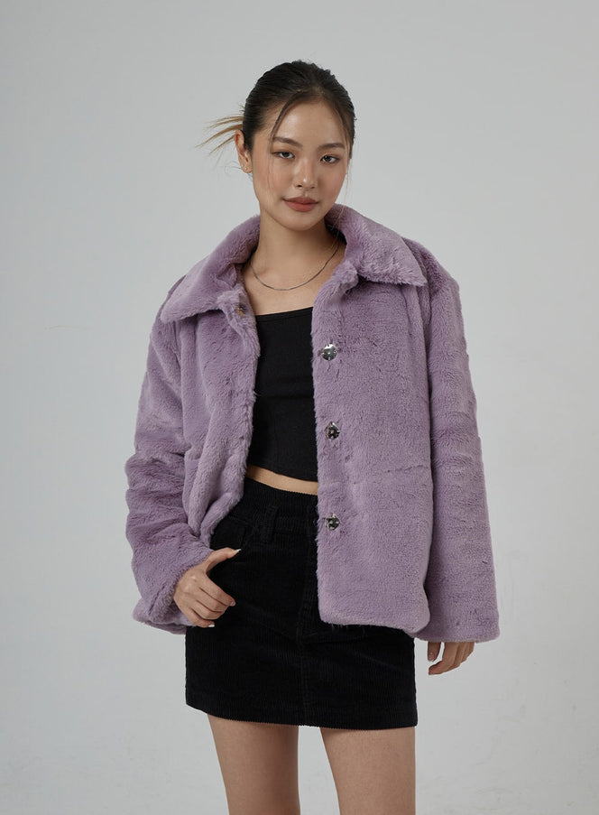 Snap Button Faux Fur Jacket CD30