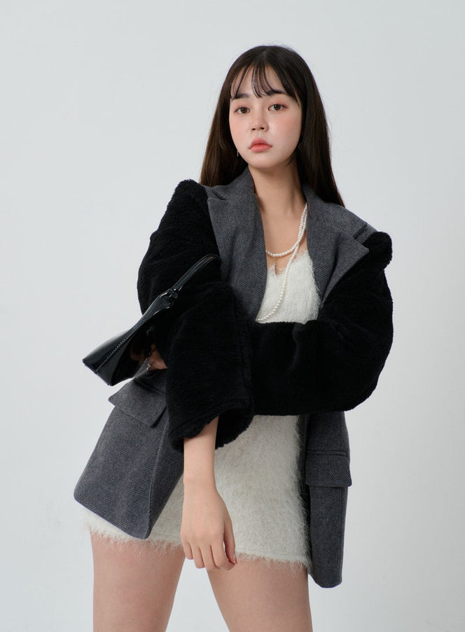 Faux Fur Sleeve Oversized Blazer ID30