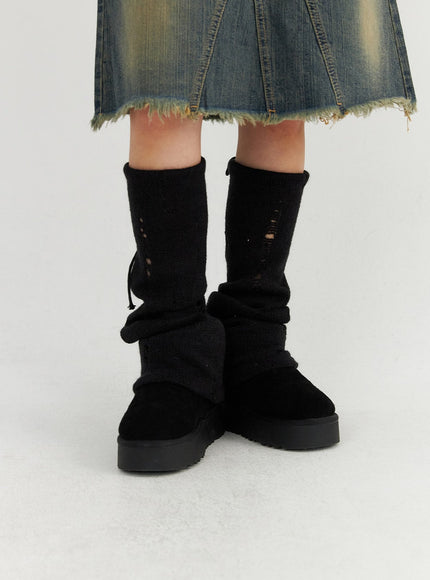 knit-ribbon-leg-warmers-co319 / Black