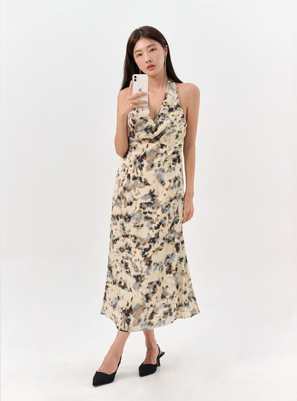 printed-halter-dress-io310 / Light beige