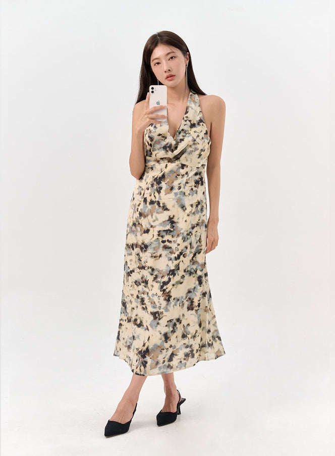 printed-halter-dress-io310 / Light beige