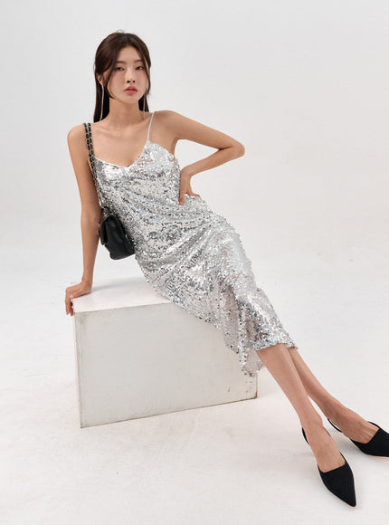 metallic-slip-dress-io310 / Light gray