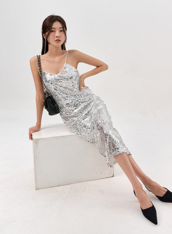 metallic-slip-dress-io310 / Light gray