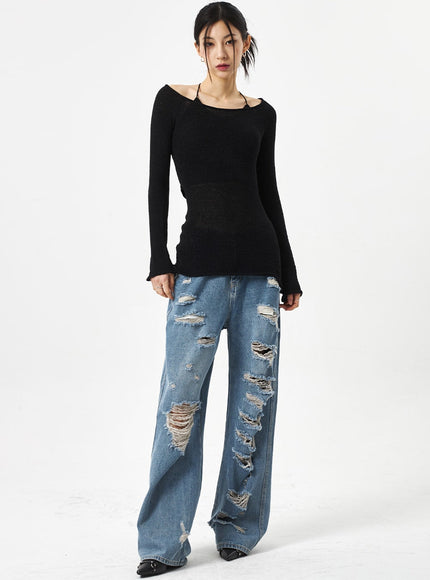 Ripped Mid-Wash Jeans CA310