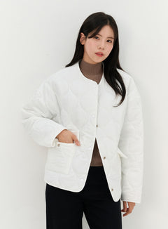 buttoned-quilted-puffer-jacket-oo327 / White