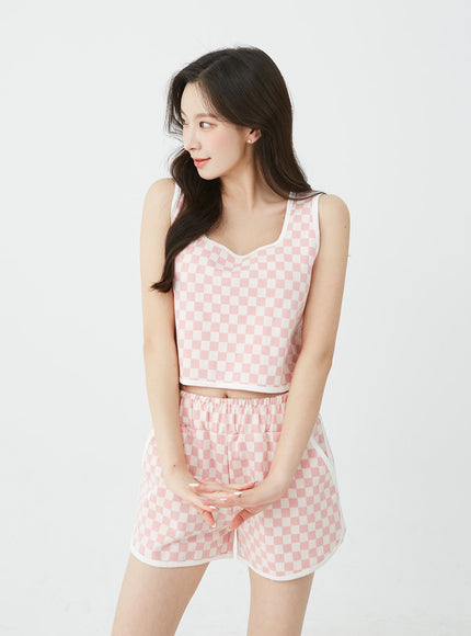 Checkered Tank Top and Shorts Set BU12