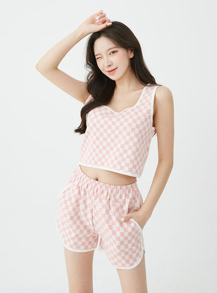 Checkered Tank Top and Shorts Set BU12