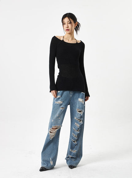 Ripped Mid-Wash Jeans CA310