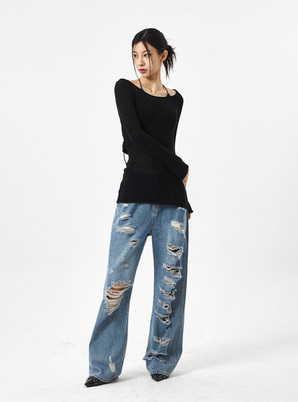 Ripped Mid-Wash Jeans CA310