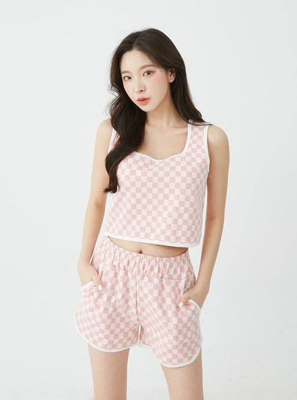 Checkered Tank Top and Shorts Set BU12