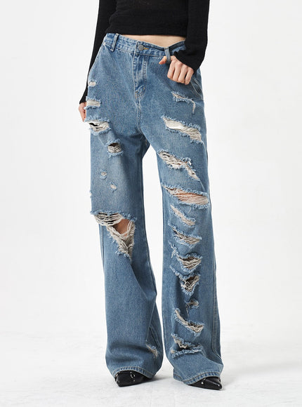 Ripped Mid-Wash Jeans CA310