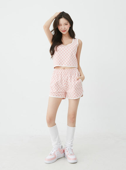 Checkered Tank Top and Shorts Set BU12