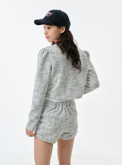 Tweed Cropped Cardigan And Shorts Set BF301