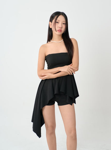 Asymmetrical Hem Tube Top and Shorts Set IG31