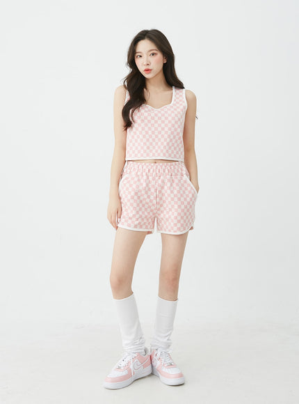 Checkered Tank Top and Shorts Set BU12