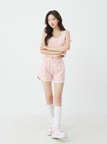 Checkered Tank Top and Shorts Set BU12