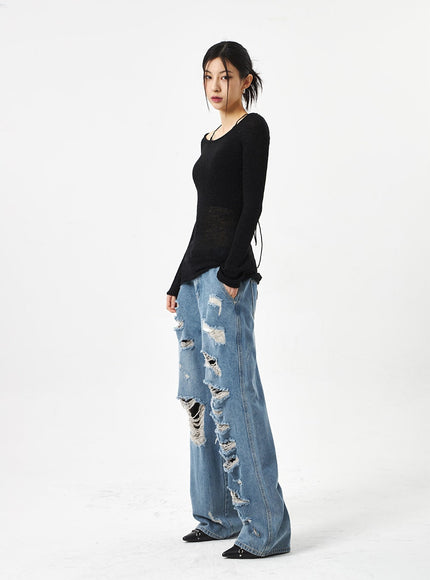 Ripped Mid-Wash Jeans CA310