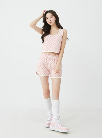 Checkered Tank Top and Shorts Set BU12