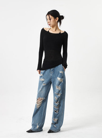 Ripped Mid-Wash Jeans CA310