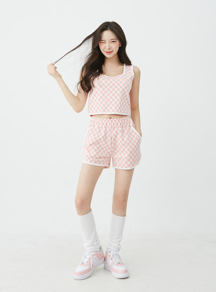 Checkered Tank Top and Shorts Set BU12