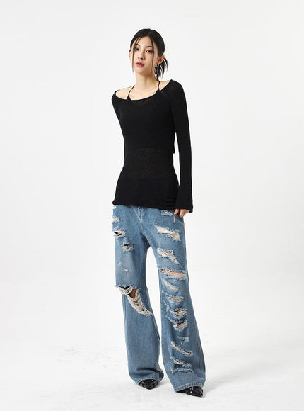 Ripped Mid-Wash Jeans CA310