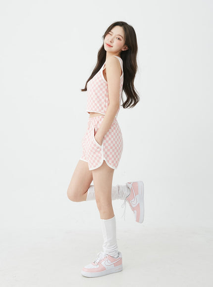 Checkered Tank Top and Shorts Set BU12