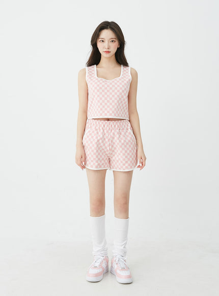 Checkered Tank Top and Shorts Set BU12