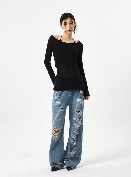 Ripped Mid-Wash Jeans CA310