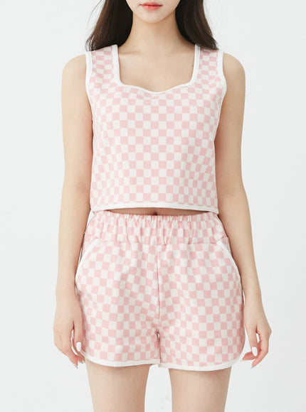 Checkered Tank Top and Shorts Set BU12