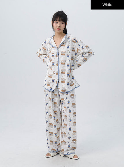 bear-graphic-pajama-set-io326 / White